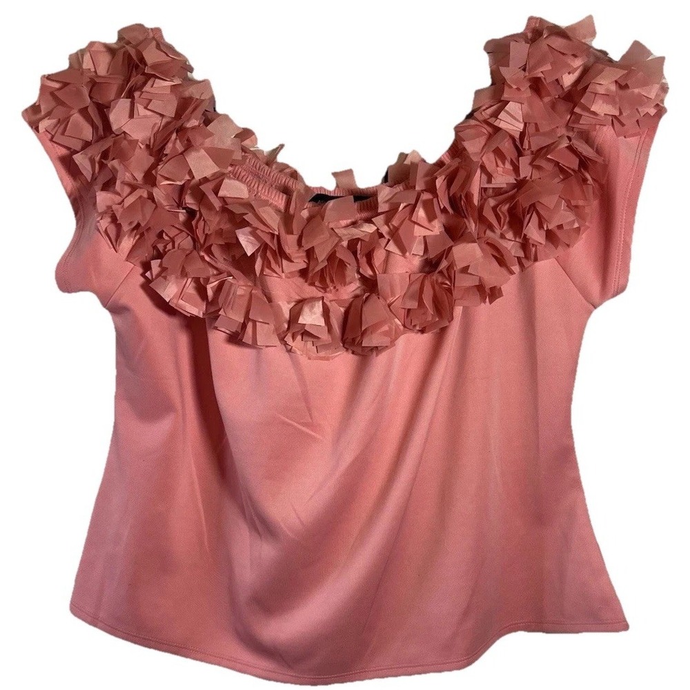 Ashley Stewart Plus Size 22/24 Coral Pink Off Shoulder SS Ruffle Scuba Shirt